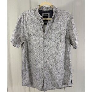 prAna Ulu Button Up Shirt Men's Large Floral Print Short Sleeve 100% Organic